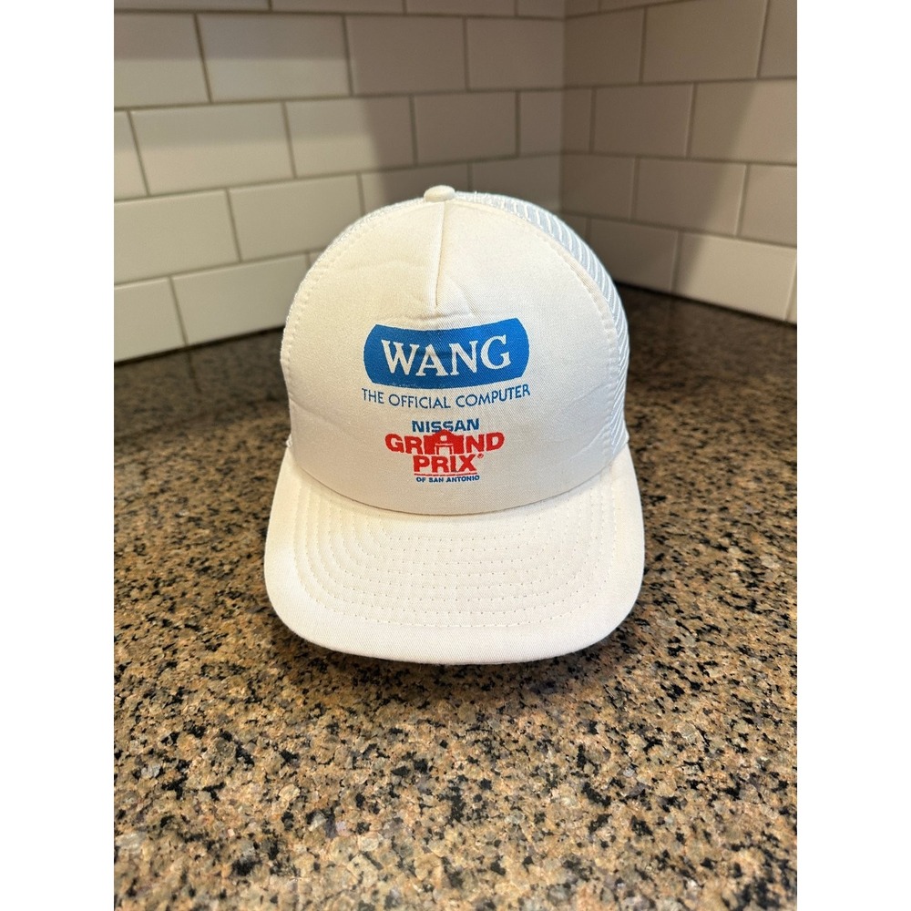 Vtg Wang Computers Nissan Grand Prix Designer Award Trucker Hat White